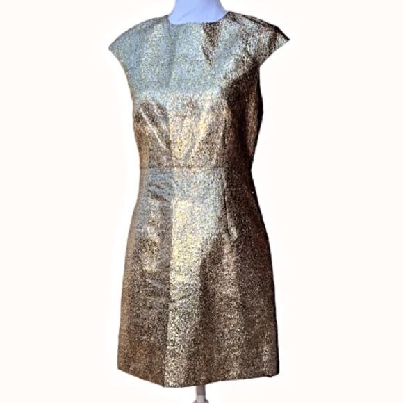 Diane Von Furstenberg Hadlie two metallic gold jacquard sheath dress DVF size 6 - Picture 4 of 13